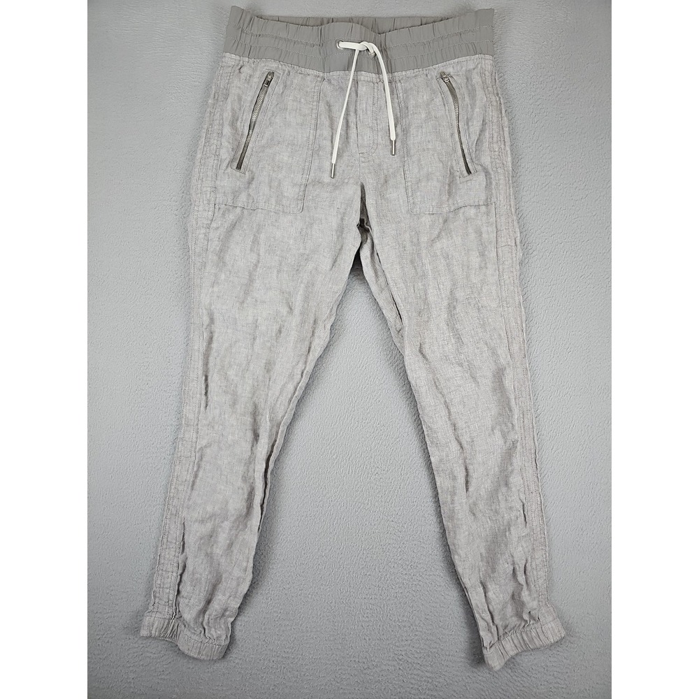 Athleta Cabo Linen Jogger Pants Size 6 Gray 100% Linen Drawstring 405720